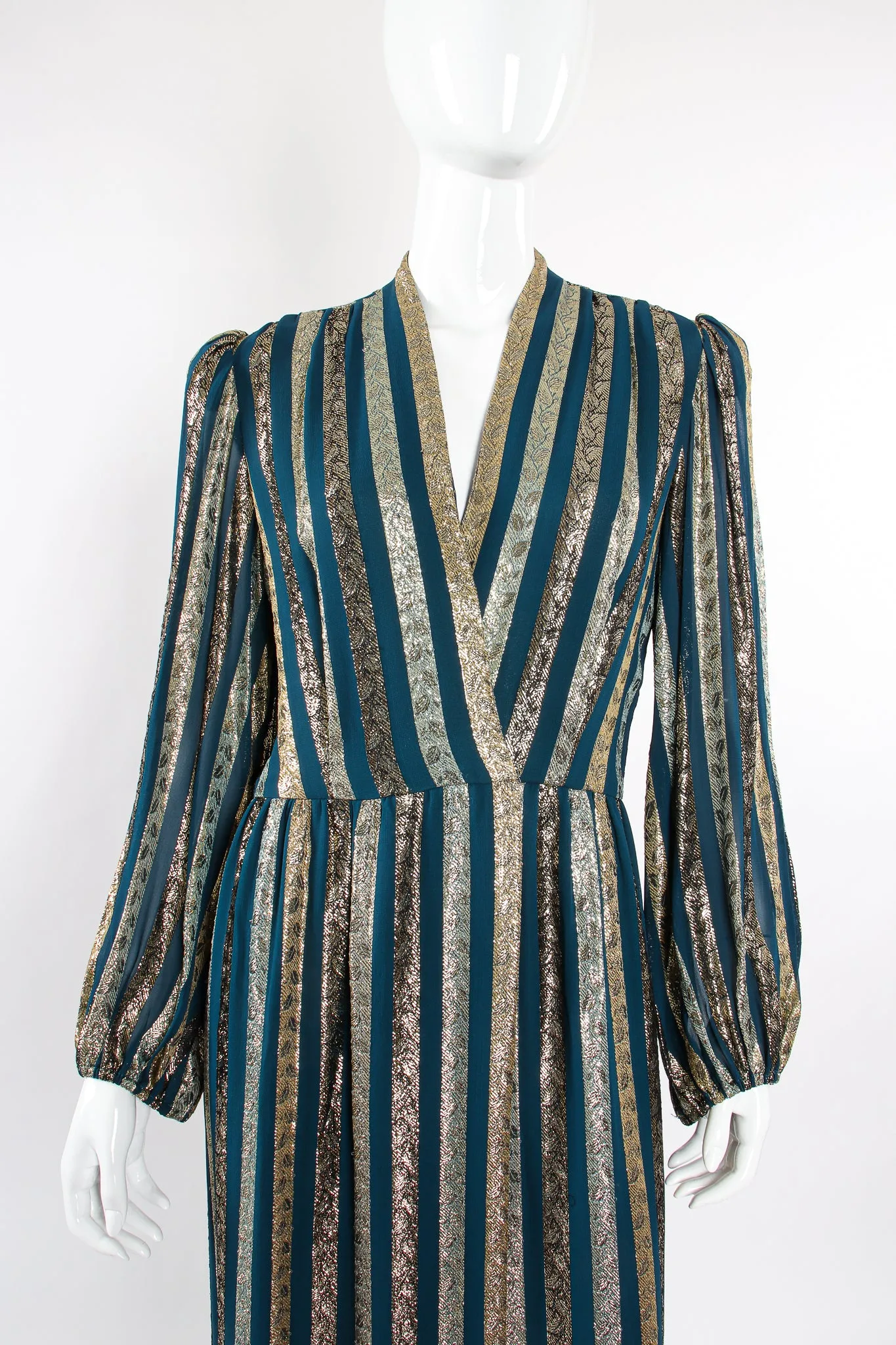 Metallic Ribbon Stripe Silk Gown