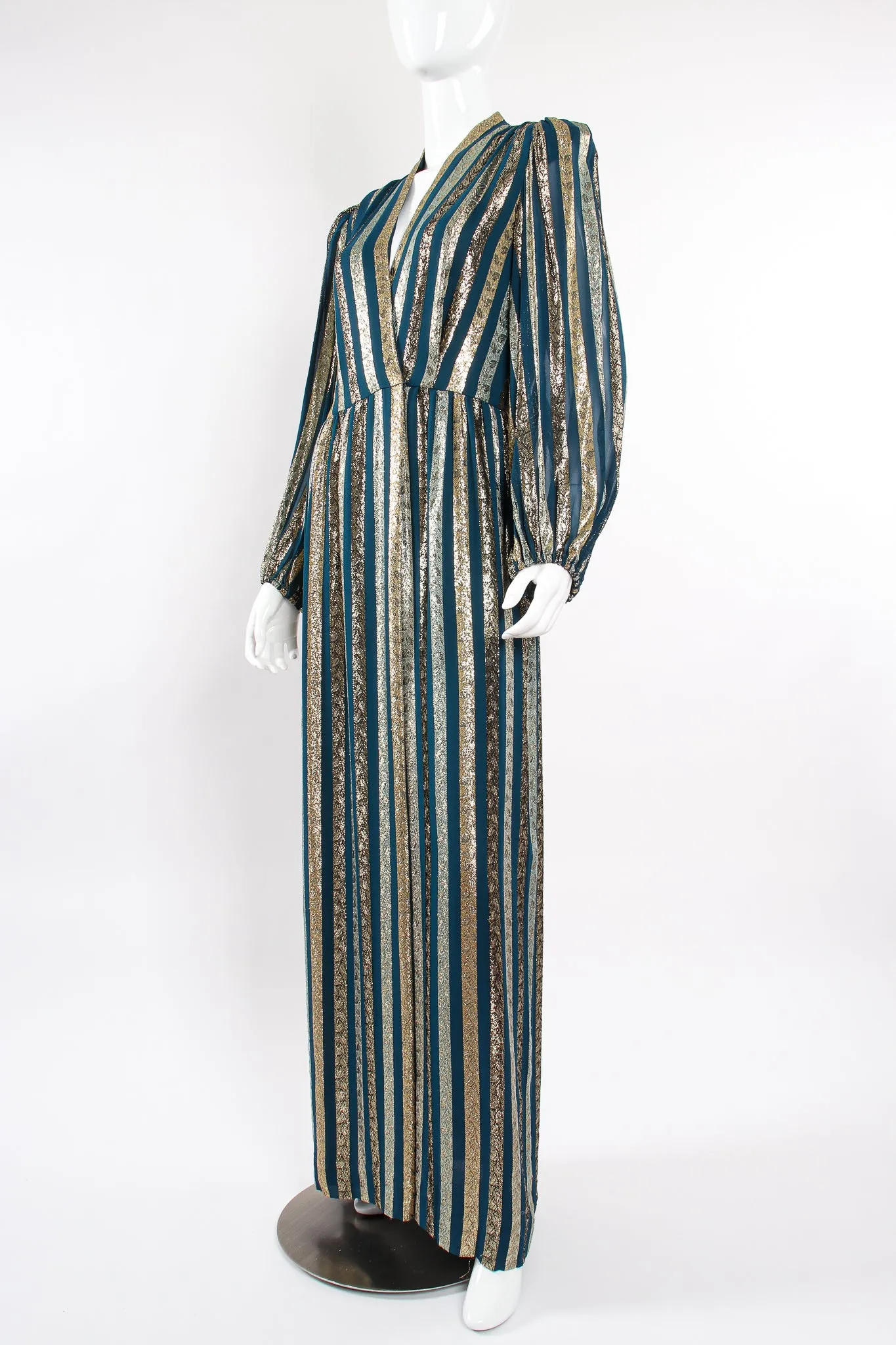 Metallic Ribbon Stripe Silk Gown