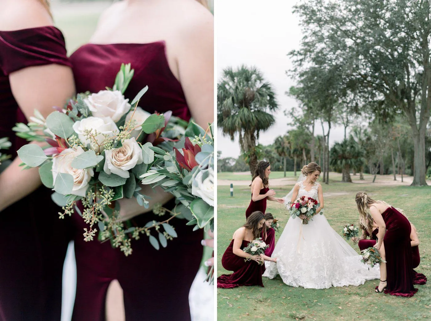 Mismtached Burgundy Velvet Mermaid Long Cheap Bridesmaid Dresses, BDS0072