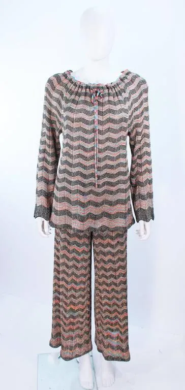 MISSONI Gold and Black Zig Zag Pattern Metallic Knit Size 46