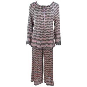 MISSONI Gold and Black Zig Zag Pattern Metallic Knit Size 46