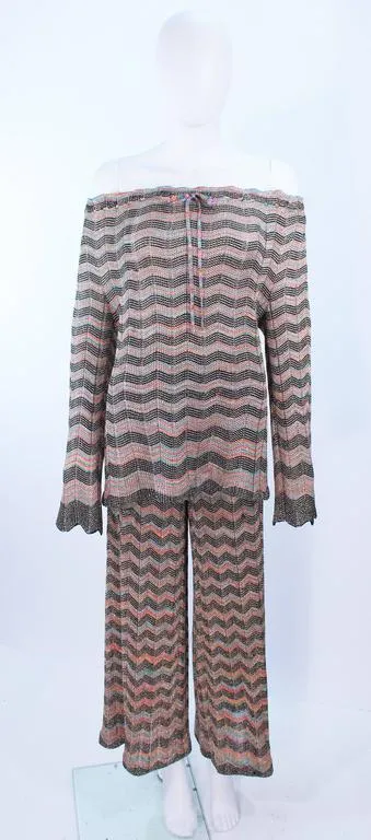 MISSONI Gold and Black Zig Zag Pattern Metallic Knit Size 46
