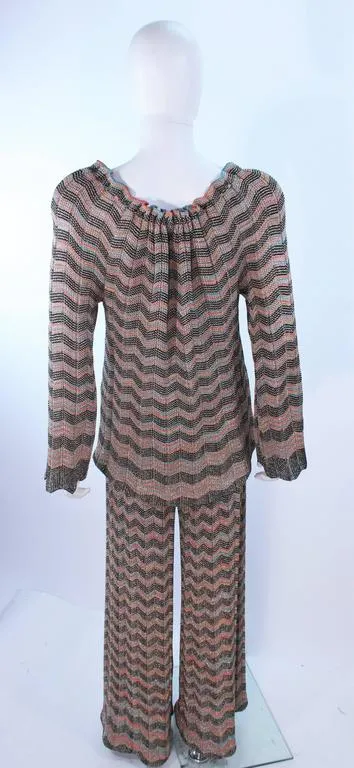 MISSONI Gold and Black Zig Zag Pattern Metallic Knit Size 46