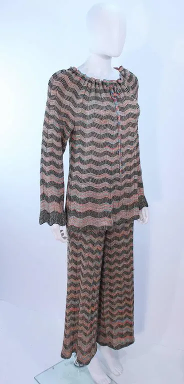 MISSONI Gold and Black Zig Zag Pattern Metallic Knit Size 46