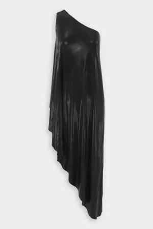 One Shoulder Diagonal Tunic in Metallic Black