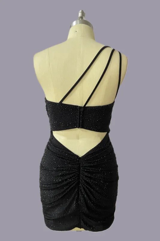 One Shoulder Sheath Beading Short Homecoming Dress