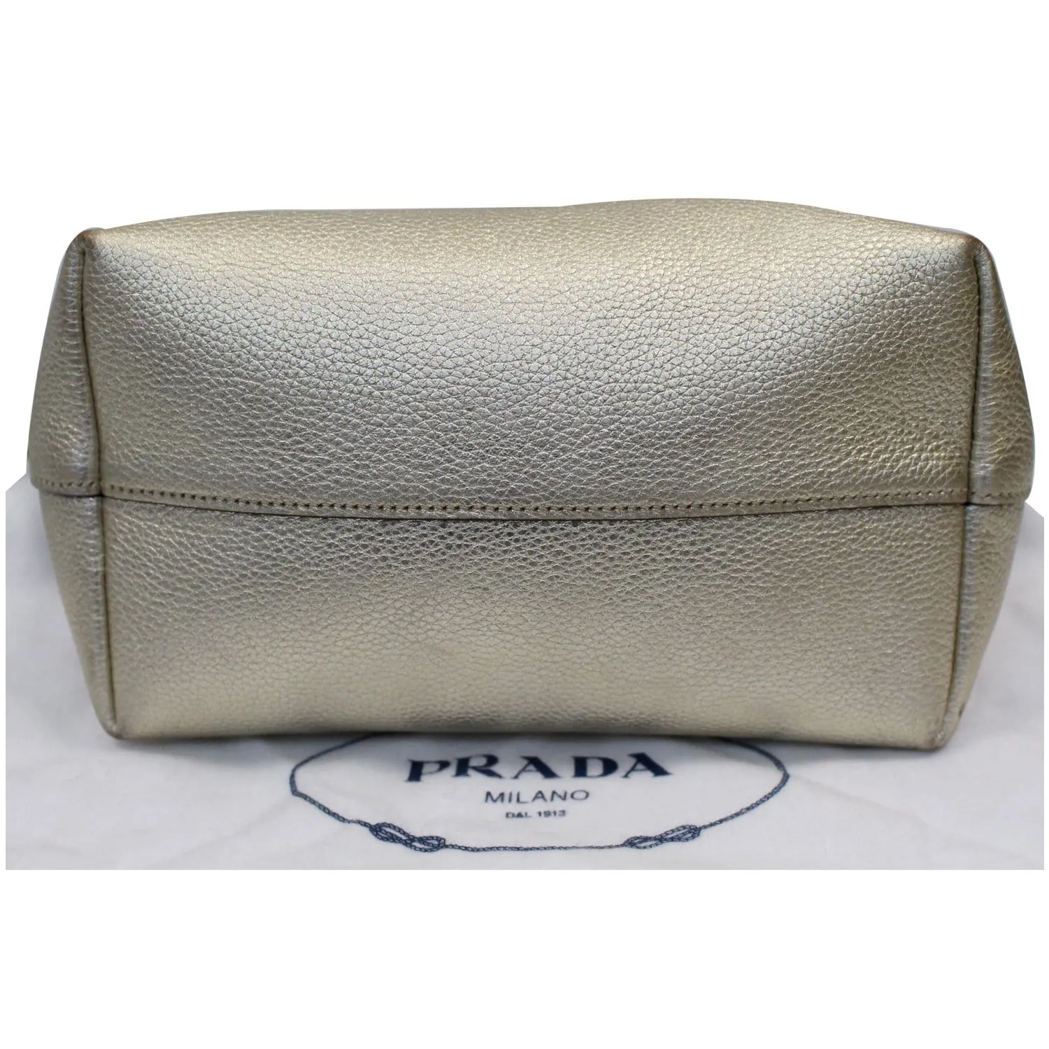 PRADA Small Daino Metallic Leather Tote Shoulder Bag Silver - Last Call