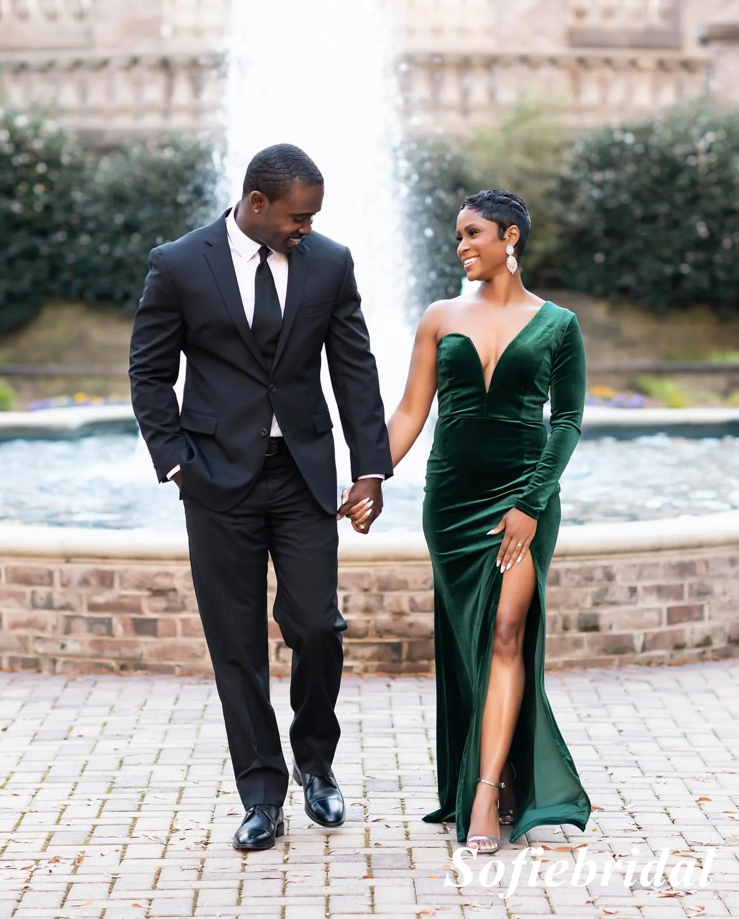 Sexy Velvet One Shoulder Long Sleeves Side Slit Mermaid Floor Length Prom Dress, PD01104