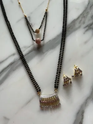 Short Mangalsutra Designs & Long Mangalsutra Designs Set with Earrings Gold Plated (Combo of 2)
