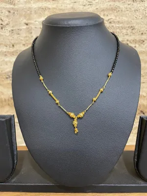 Short Mangalsutra Designs Gold Plated मंगळसूत्र Black Gold Beads Latkan Pendant (18 Inches)