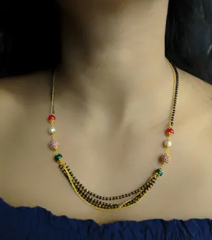 Short Mangalsutra Designs Gold Plated Latest Antique Multi Strand Red Green Stone White Pearl Mangalsutra
