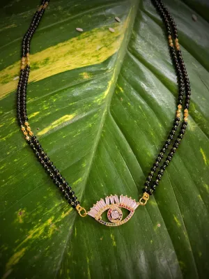 Short Mangalsutra Evil Eye Design Gold Plated Multicoloured AD Diamond With Black Beads (18 Inches)