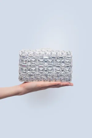 Silver Rhinestone Rectangular Box Clutch