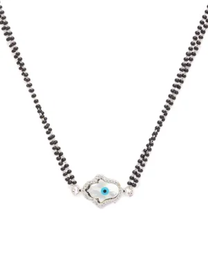 The Evil Eye Necklace Long Silver Mangalsutra Design Brass Silver Plated AD Pendant मंगळसूत्र (25 Inch)