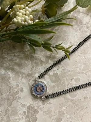 The Evil Eye Necklace Long Silver Mangalsutra Design Brass Silver Plated AD Pendant मंगळसूत्र (25 Inch)