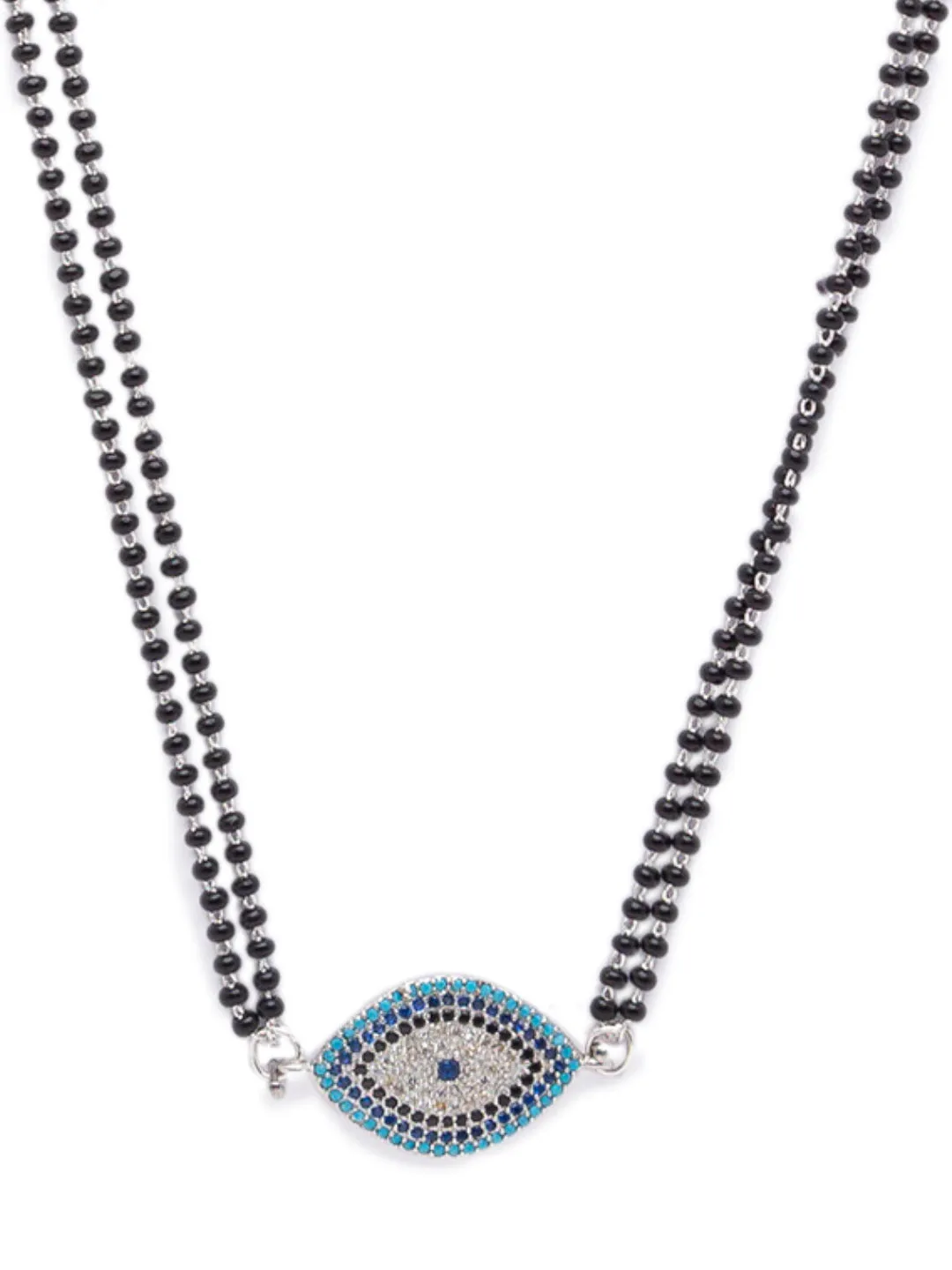 The Evil Eye Necklace Long Silver Mangalsutra Design Brass Silver Plated AD Pendant मंगळसूत्र (25 Inch)