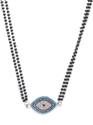The Evil Eye Necklace Long Silver Mangalsutra Design Brass Silver Plated AD Pendant मंगळसूत्र (25 Inch)