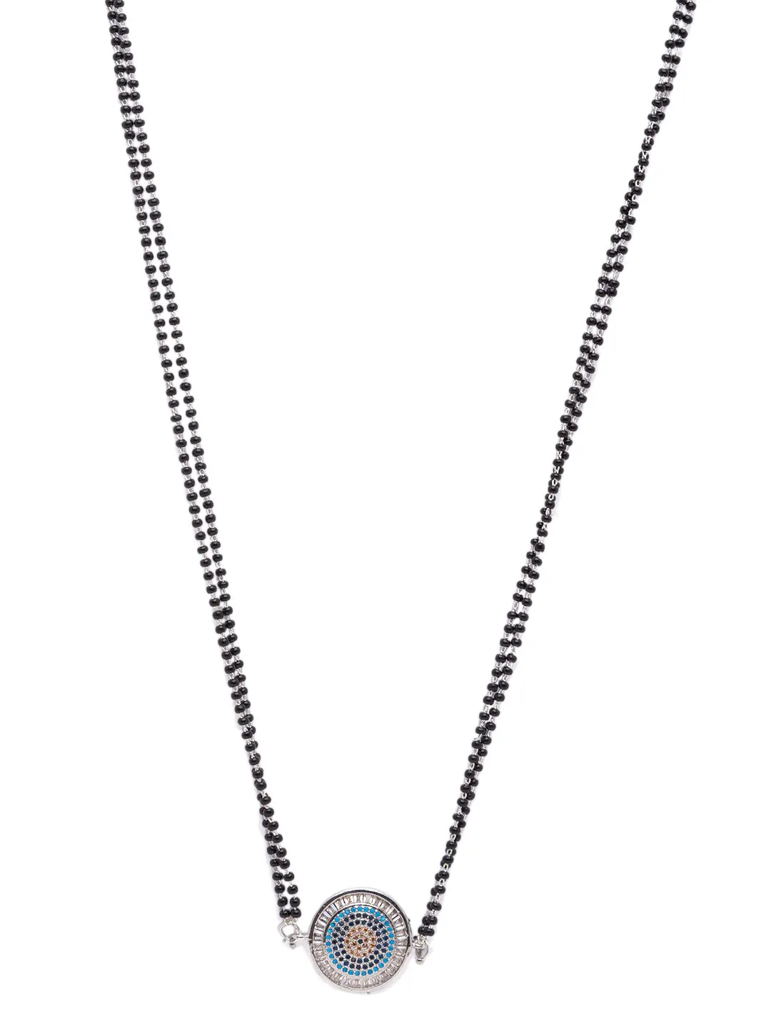 The Evil Eye Necklace Long Silver Mangalsutra Design Brass Silver Plated AD Pendant मंगळसूत्र (25 Inch)