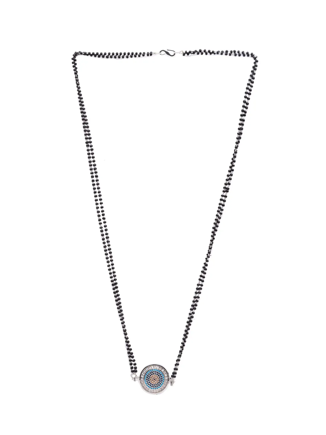 The Evil Eye Necklace Long Silver Mangalsutra Design Brass Silver Plated AD Pendant मंगळसूत्र (25 Inch)