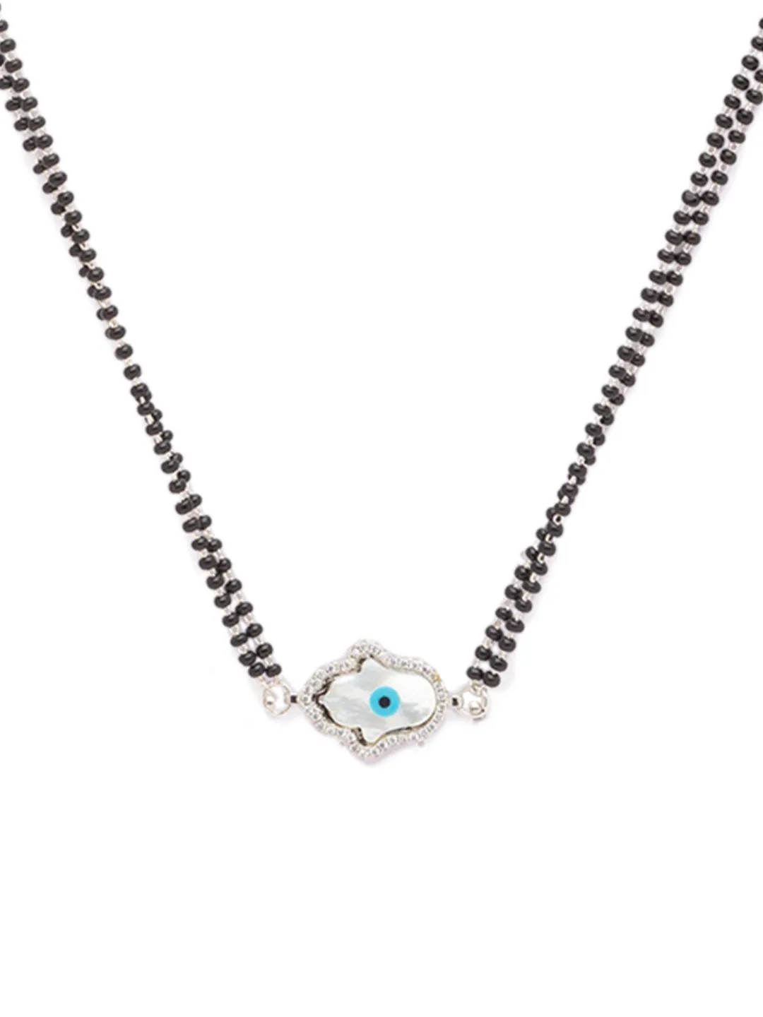 The Evil Eye Necklace Long Silver Mangalsutra Design Brass Silver Plated AD Pendant मंगळसूत्र (25 Inch)