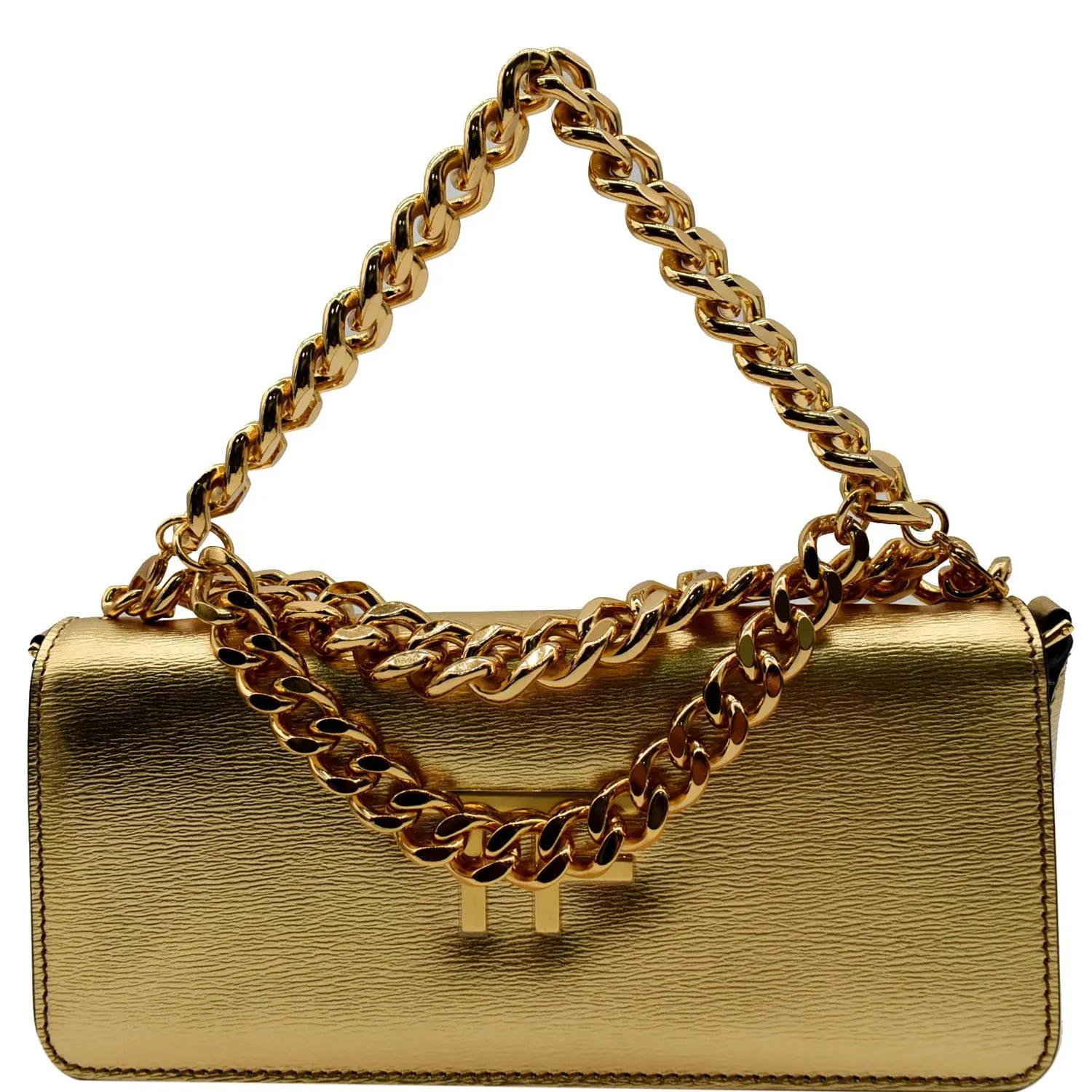 TOM FORD Triple Chain Small Embellished Metallic Leather Shoulder Bag Gold