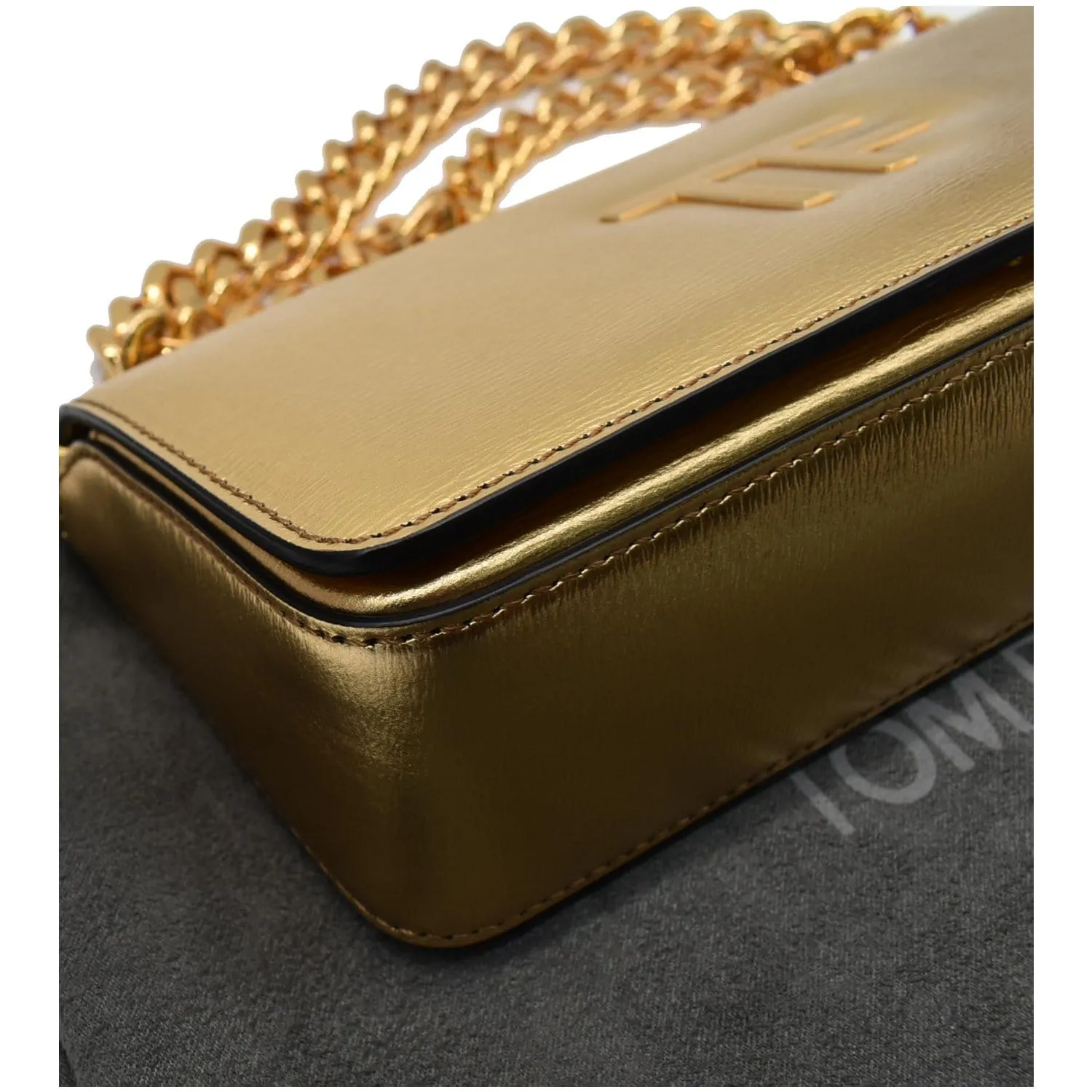 TOM FORD Triple Chain Small Embellished Metallic Leather Shoulder Bag Gold