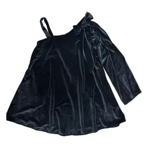 Tru Luv Bow One Shoulder Black Velvet Dress