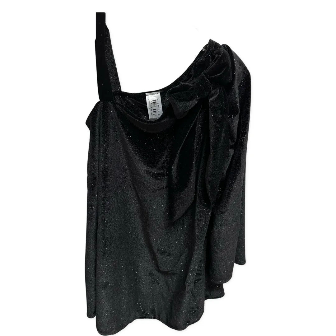 Tru Luv Bow One Shoulder Black Velvet Dress
