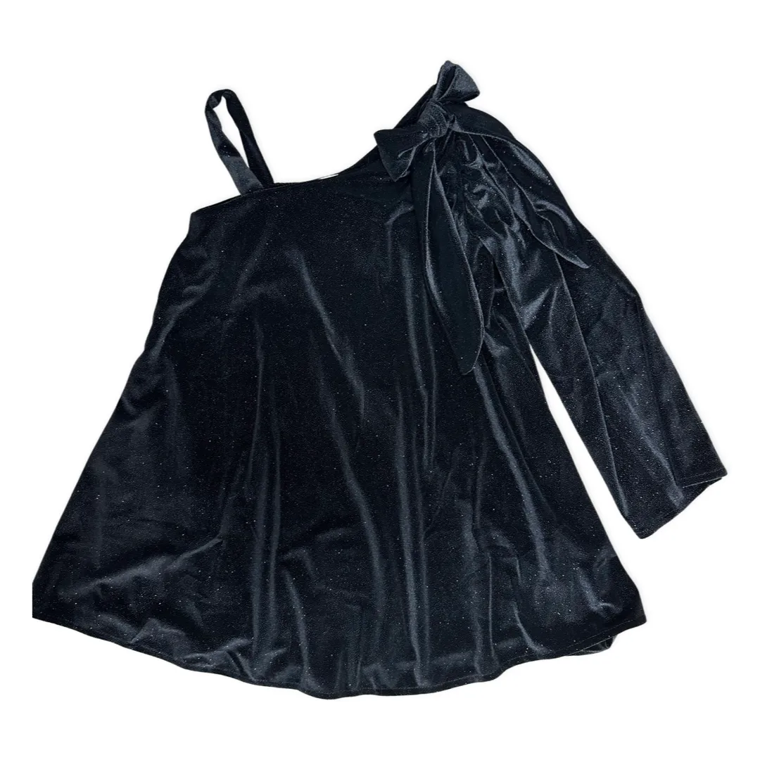 Tru Luv Bow One Shoulder Black Velvet Dress
