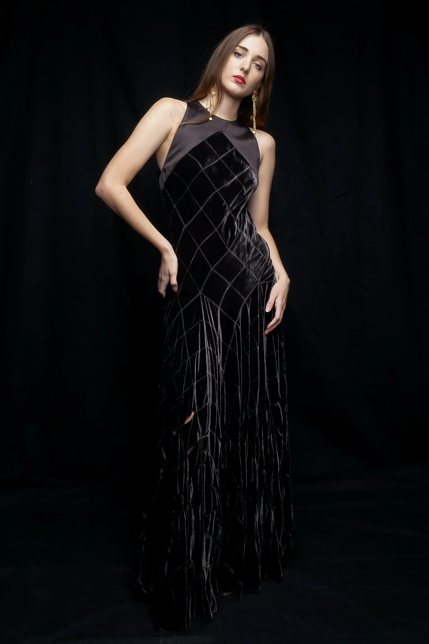 Velvet Lattice Cut Gown