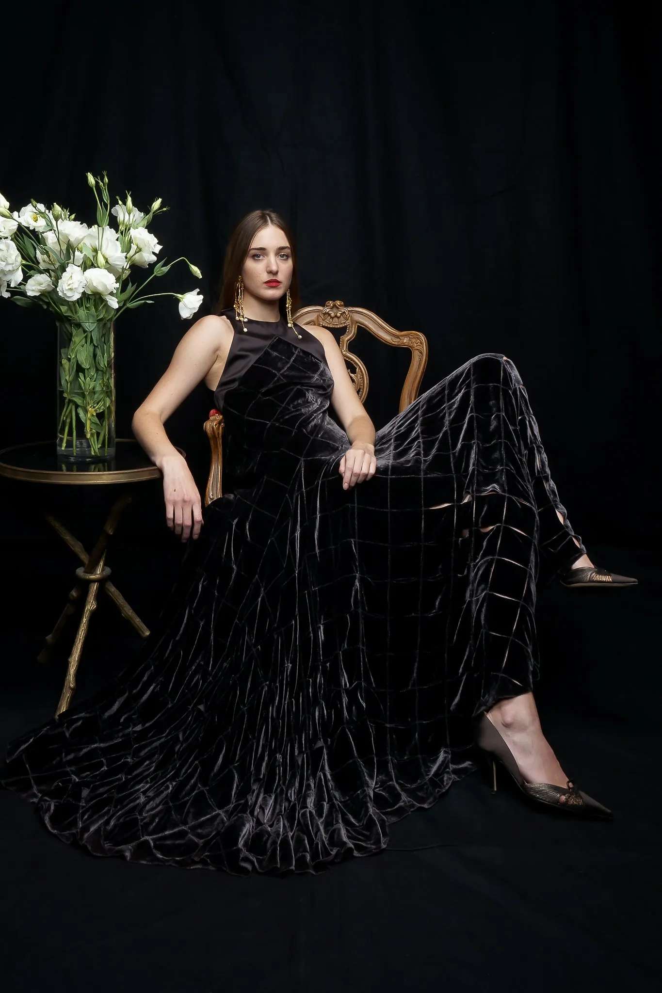 Velvet Lattice Cut Gown