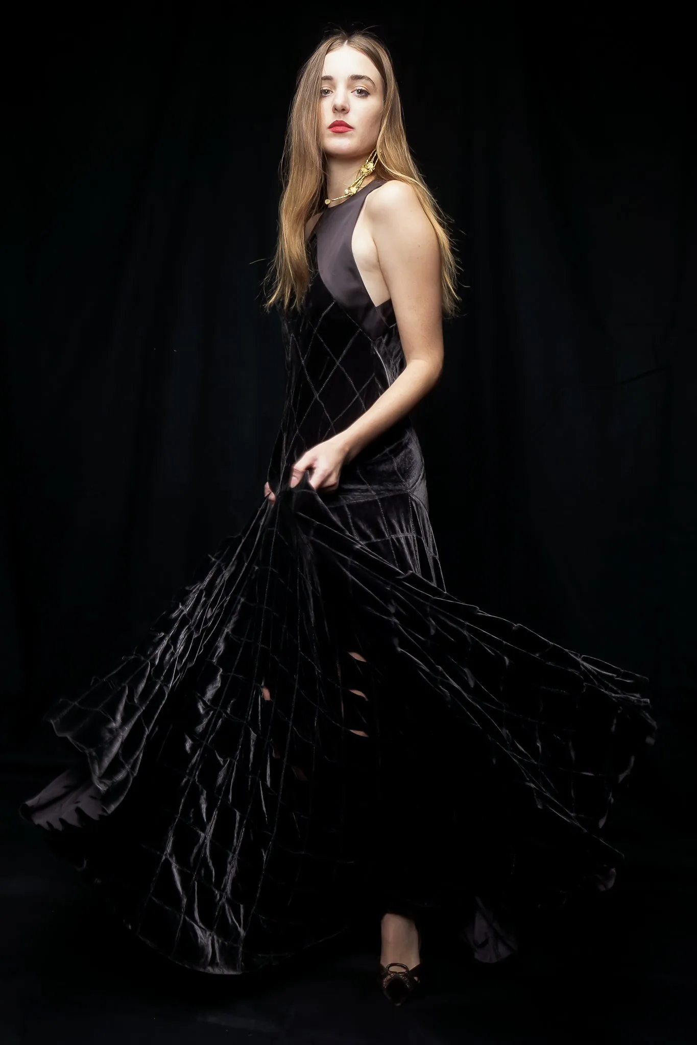 Velvet Lattice Cut Gown