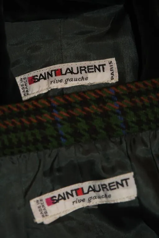 YVES SAINT LAURENT Wool Plaid Skirt Suit w/ Velvet Details Size 4